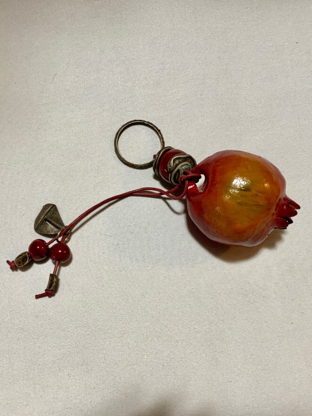 Unique, Heavy, Mixed Media Hand Crafted Pomegranate Key Chain / Key Fob
